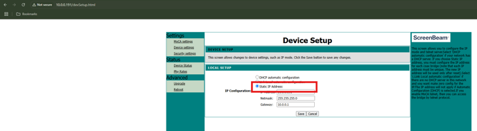 static ip address selected