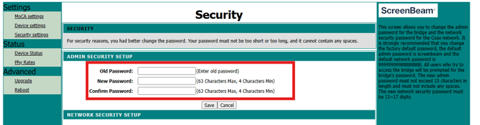 password settings