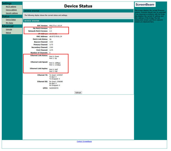 Device status page