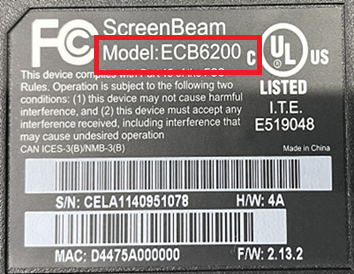 ECB fcc sticker with model number highlighted